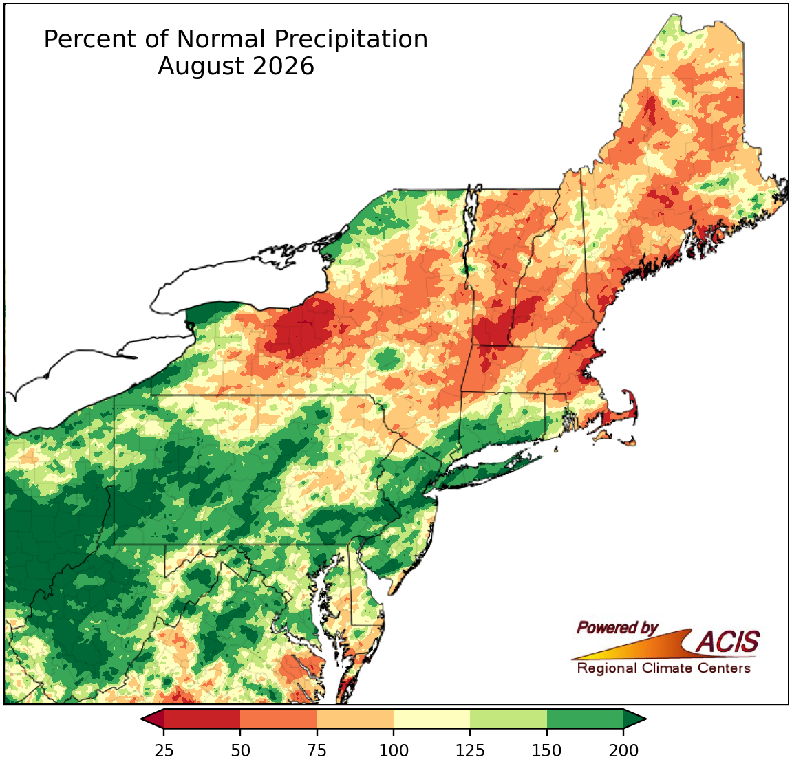 Small percent of normal precipitation map